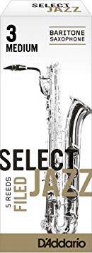 Rico Select Jazz Baritone Sax Reeds, Filed, Strength 3 Strength Medium, 5-pack