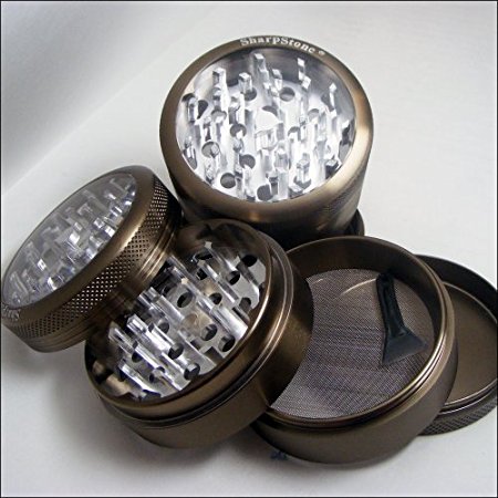 Sharpstone Herb Grinder Clear Top 4 Piece Green and a Cali Crusher Press