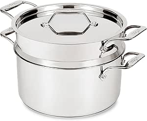 All-Clad Simply Strain Stainless Steel Stockpot, Multipot With Insert & Lid, 8 Quart, Induction, Oven Broiler Safe 600F, Strainer, Pasta Strainer with Handle, Steamer Pot, Pots and Pans Silver