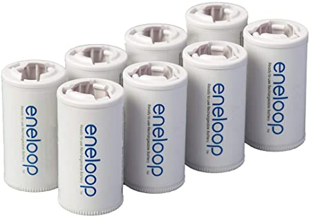 Panasonic BQ-BS2E8SA eneloop C Size Battery Adapters for Use with Ni-MH Rechargeable AA Battery Cells, 8 Pack