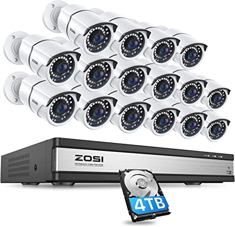 ZOSI 16 Channel 4K PoE Home Security Cameras System,4K 8MP 16CH H.265 CCTV NVR with Hard Drive 4TB and 16 x 5MP Surveillance PoE IP Cameras Indoor Outdoor,120ft Night Vision,Remote Access,24/7 Record