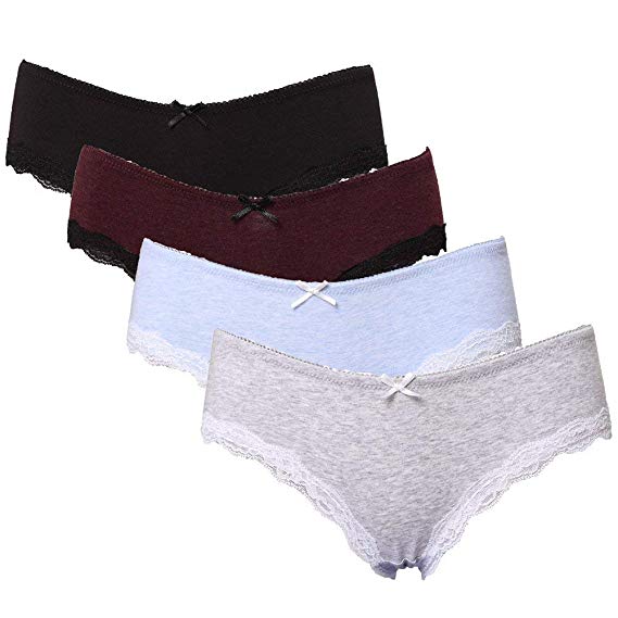 Anwell Womens Hipster Panties Mid Waisted Cotton Lace Trim Bikini Underwear 4 Pack