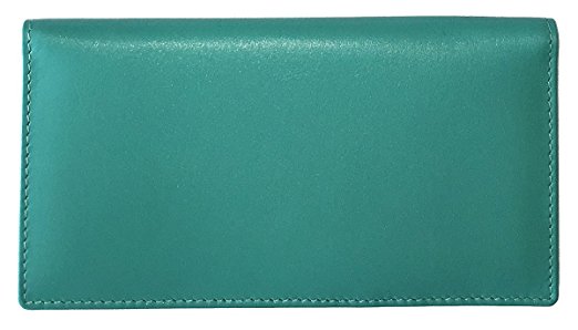 Turquoise RFID Leather Checkbook Cover With Credit Card Slots and Pen Holder