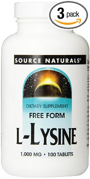 Source Naturals L-Lysine Free Form 1000mg 100 Tablets Pack of 3