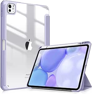 Fintie Hybrid Slim Case for iPad Pro 11-inch M4 (2024), [Built-in Pencil Holder] Shockproof Protective Cover with Clear Transparent Back Shell, Auto Wake/Sleep (Lilac Purple)