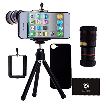 iPhone 4/4S Camera Lens - 8x Telephoto Lens, Mini Tripod, Universal Phone Holder, iPhone Case 4/4S, and Accessories (Black)