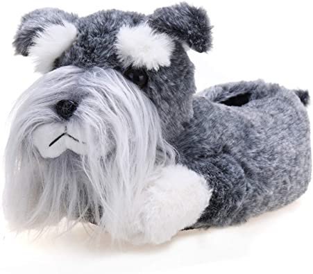 Onmygogo Fuzzy Winter Indoor Schnauzer Dog Animal Slippers for Women and Men