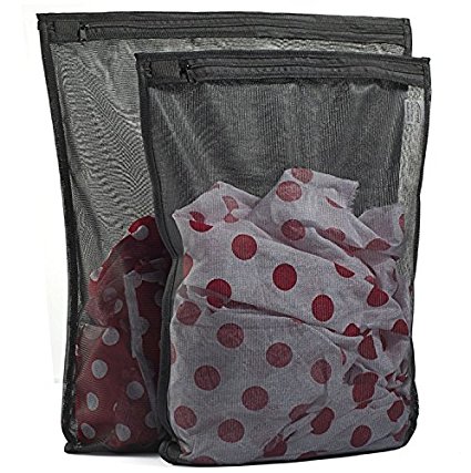 2 Pack (1 Large & 1 Medium) - Tenrai Delicates Laundry Bags, Bra Fine Mesh Wash Bag, Zippered, Protect Best Clothes in the Washer (2 Black)