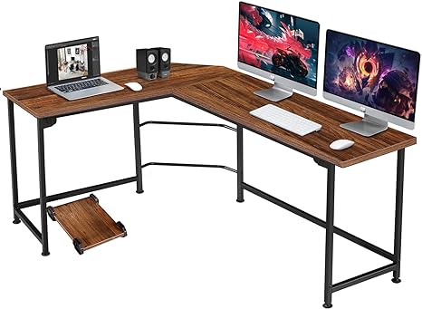 VECELO L-Shaped Corner CPU Stand Study Writing Table Workstation Gaming Computer Desk for Home Office,Brown, 66 inch