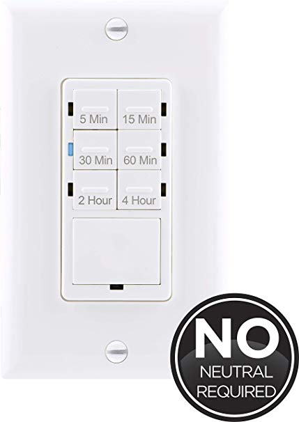 GE Push Button Digital Countdown Timer Switch, NO Neutral Wire Required, 5-15-30 Minute and 1-2-4 Hour Presets, On/Off, for Lights, Exhaust Fans, and Heaters, Décor Wall Plate Included, 15318