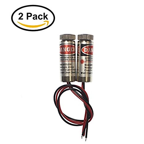 Focusable 650nm 5mW 3-5V Red Laser "Dot" Module Diode w/ driver Plastic Lens (2 Pack) with Clamshell Packaging