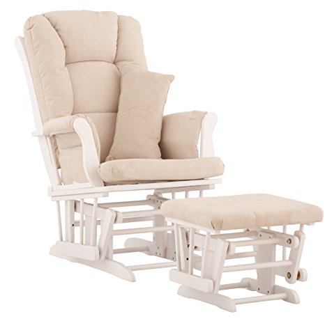 Stork Craft Tuscany Custom Glider and Ottoman with Free Lumbar Pillow, White/Beige