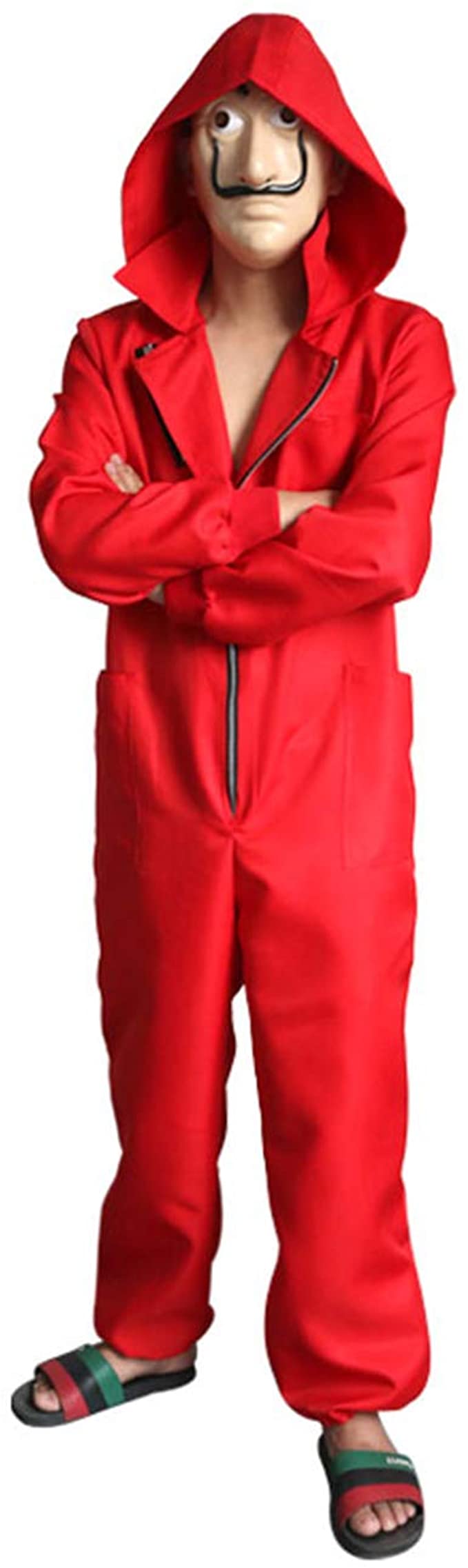 Angelaicos Unisex Red Jumpsuits Mask Halloween Party Costume Full Set