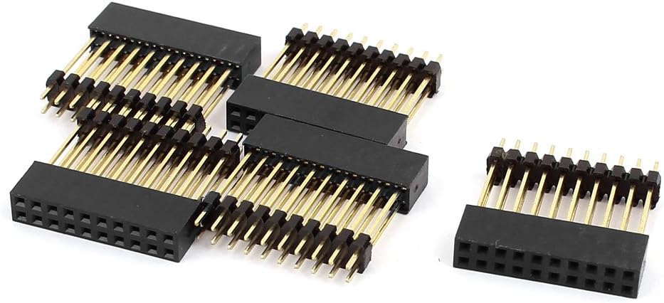 uxcell 5 Pcs 2mm Pitch 2x10 Pin Female Dual Row Gold Straight Header Strip