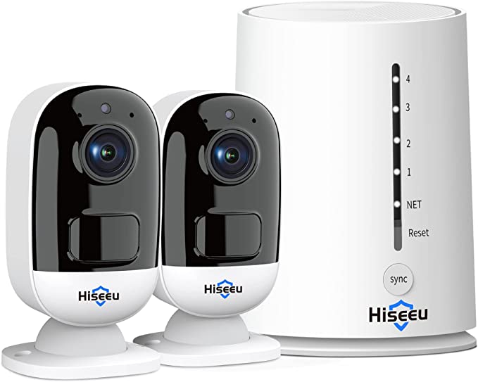 Hiseeu 2K Security Cameras Wireless Outdoor, Home Security for Wire-Free 2-Cam System, 180-Day Battery Powered Life, 2-Way Audio, 4 Channel,IP66,Night Vision,Compatible Solar Panels