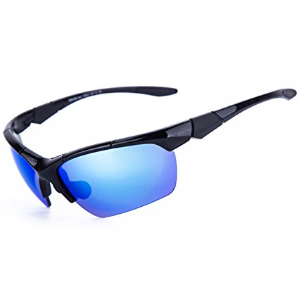 Shieldo Polarized Sports Sunglasses For Men And Women Running Cycling Fishing, Mirrored Integrated Polarized Lens Unbreakable Frame SQS002