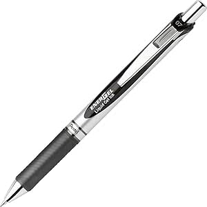 Pentel BL77A EnerGel RTX Retractable Liquid Gel Pen, .7mm, Black/Gray Barrel, Black Ink