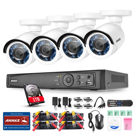 ANNKE 8CH 1080P HD-TVI Security Camera System with 1TB Hard Drive Pre-installed (4) 2.0MP 1920TVL Surveillance Cameras, IP66 Weatherproof Metal Housing