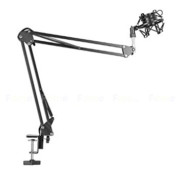 Microphone Stand, FOME Broadcast Studio Microphone Suspension Boom Scissor Arm Stand with Shock Mount for Studio Condenser Mic, Idea for Radio Broadcasting Studio Voice-over Sound Studio and Recording