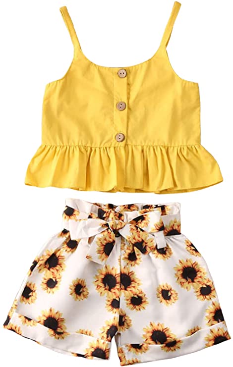 Infant Baby Girls Summer Outfits Halter Button Ruffled Camisole Tank Tops   Bowknot Shorts Striped Casual Clothes Set 2Pcs