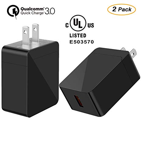 Quick Charge 3.0, ONTWIE 18W USB Wall Charger Qualcomm Certified QC 3.0 Charger Adapter, UL Certified Travel Adapte Compatible iPhone XS/X/8/7/6/Plus/iPad, Samsung, LG, Nexus, HTC and More (2 Pack)