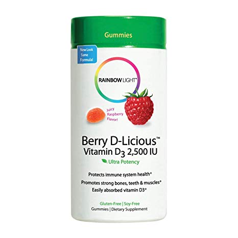 Rainbow Light - Berry D-Licious 2,500 IU Vitamin D3 Gummy - Ultra Potency Vitamin D Supplement Supports Bone and Muscle Strength, Calcium Absorption, and Circulatory Health; Gluten-Free - 60 Count