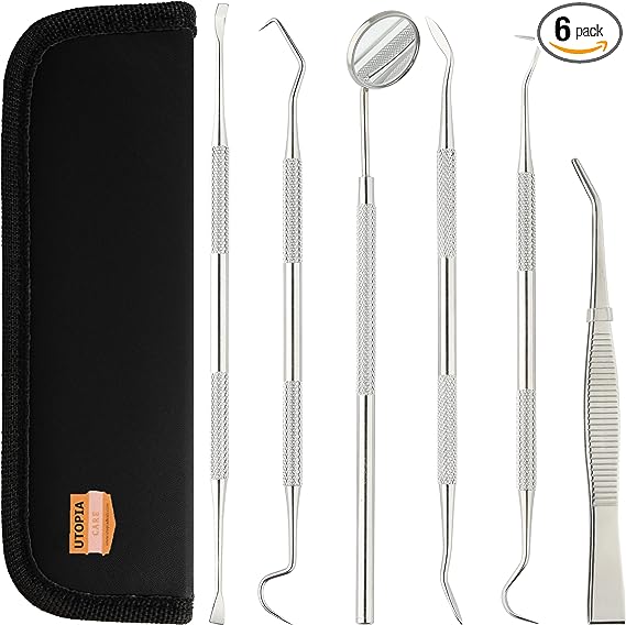 Utopia Care Dental Tools, Plaque Remover for Teeth, Professional Oral Care Kit, Stainless Steel Dental Hygiene Kit, Tarter Scrapper, Tooth Scaler, Plaque Remover Set - Black