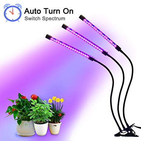 27W Plant Grow Light with Auto Turn On Function, Slitinto 54 LED Plant Grow Lamp with 3/6/12H Timer, 3-Head Divide Control Adjustable Gooseneck, 5 Dimmable Levels for Indoor Plants [Upgraded Switch]