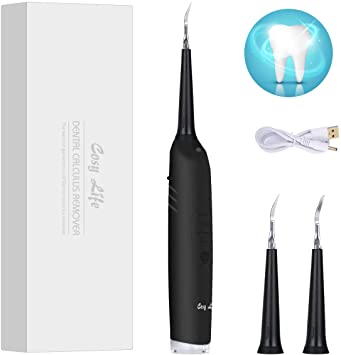 Electric Dental Calculus Remover, Plaque Remover for Teeth Tartar Stain Remover, High Frequency Sonic Tooth Cleaner Scraper Teeth Cleaning Kit with LED Light USB Rechargeable 3 Adjustable Modes