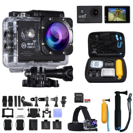 Sports Camera,LANYI 1080P FULL HD WIFI Sports Action Camera 2.0" LCD 170°A 12-megapixel HD Ultra-wide Angle Lens 30-Meter Waterproof Diving Camera With 2 Batteries 32G Memory Card