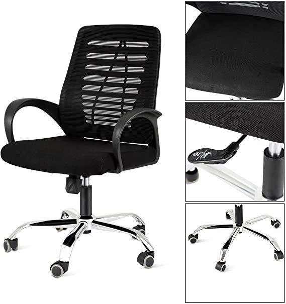 DOSLEEPS Office Chair with Arms, Comfortable Ergonomic Medium Mesh Back Support Cushion Seat for Home Office Desk, Max Weight Capacity 150kg, Black