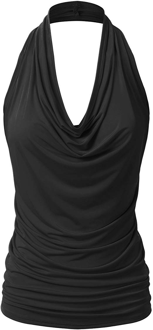 EIMIN Women's Casual Halter Neck Draped Front Sexy Backless Tank Top (S-3XL)