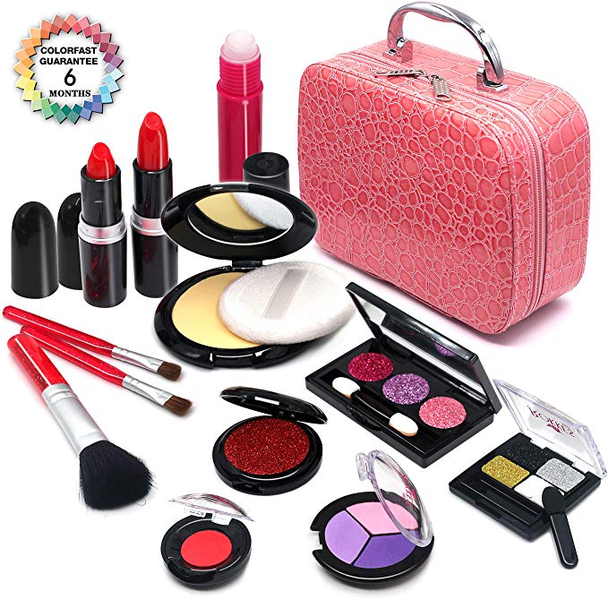 Senrokes Pretend Makeup Kit Cosmetic Toy Fake Play Rubber Makeup Set with Cosmetic Bag for Girls, Safe & Non-Toxic Toy Makeup Girl Birthday Gift for 4-10 Year Old Girls Fit Role-Play, Princess Dress