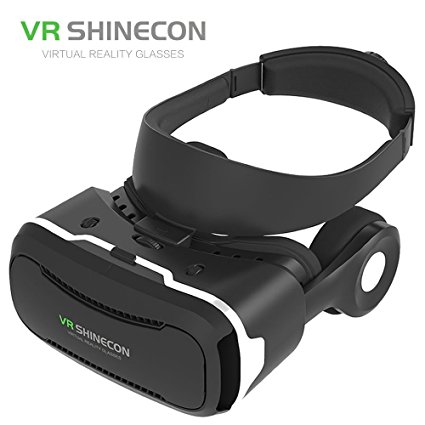 VR Shinecon 4th Generation 3D Virtual Reality Headset with Stereo Headphone, 360° Viewing Immersive VR Headset, Smart Phone 3D Movies Games Video Glasses, Black