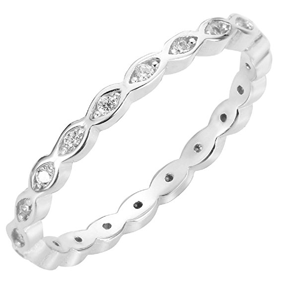 Cubic Zirconia Stackable Endless Eternity Ring Sterling Silver (Color Options, Sizes 3-15)