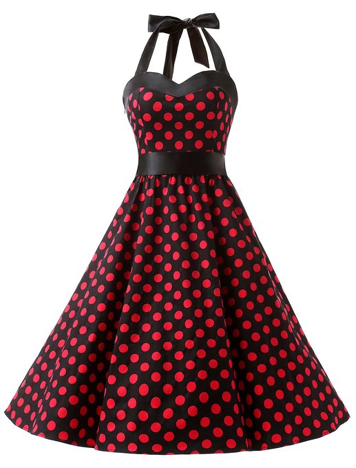 Dresstells® Halter 50s Rockabilly Polka Dots Audrey Dress Retro Cocktail Dress