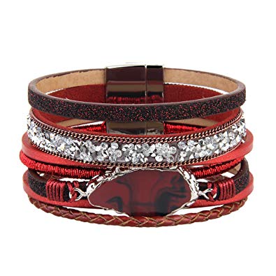 COOLLA Braided Wrap Bracelet Agate Stone Crystal Leather Cuff Bangle Women Bracelet