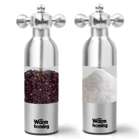 Salt and Pepper Grinder Set - Warmhoming Stainless Steel Pepper Mill Salt Mill - Granule Size Adjustable Pepper Grinder Salt Grinder - Set of 2