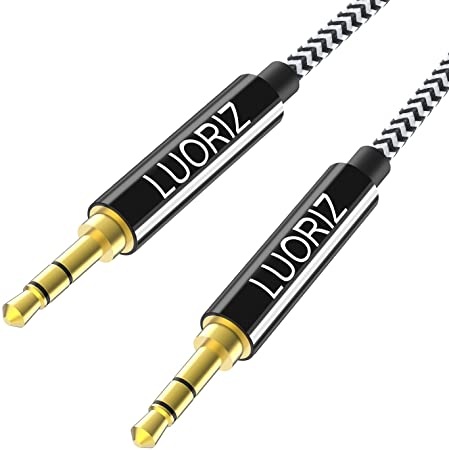 LUORIZ Aux Cable Audio Auxiliary Cable 3.5mm, Nylon Braided Aux Lead Jack to Jack 2.4M Stereo Cord Male to Male for Headphones, HIFI, MP3 Players, Android, iPhone, iPad, iPod and More