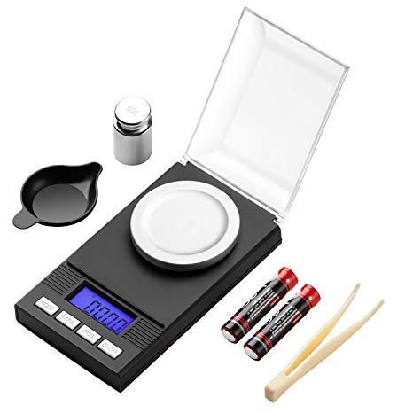 Kntiwiwo Scientific Lab Digital Pocket 0.001g/50g Accuracy Scale Calibration Weight,Weighing Pans and Tweezers Used for Fixed Quantity Medicine, Jewelry and Powder Weighing