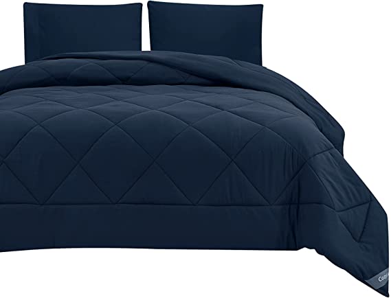 CozyLux Twin Navy Blue Lightweight Comforter for All Season, Breathable Down Alternative Quilted Duvet Insert for Bed with Corner Tabs, Soft 300GSM Microfiber Fill and Machine Washable (68" x 88")