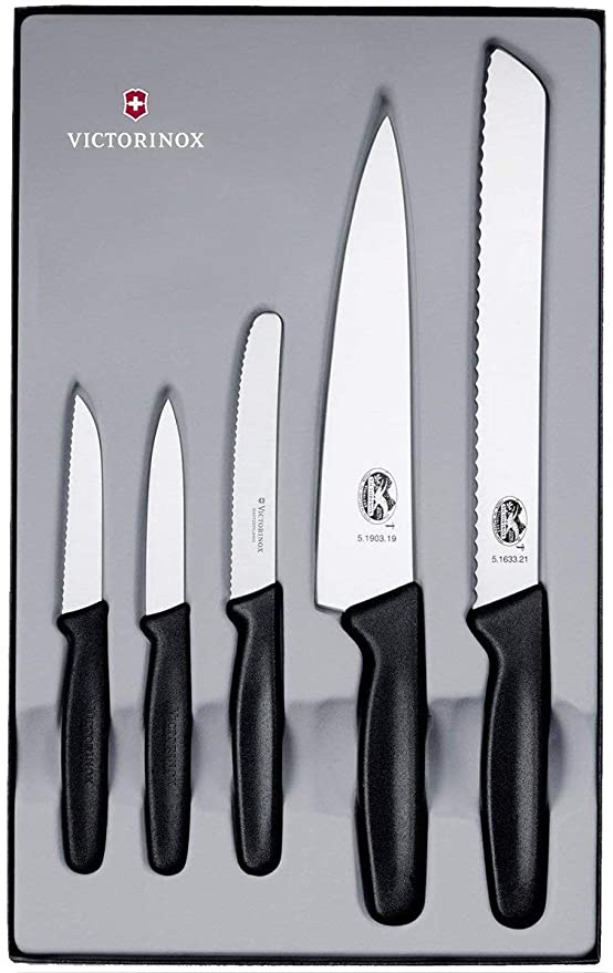 Victorinox 5 Pc Knife Set - Stainless Steel Cutting, Chopping & Peeling Knives, Black, Swiss Made