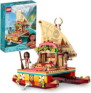 LEGO Disney Princess Moana's Wayfinding Boat Building Toy 43210 Disney Princess Toy Set with Moana and Sina Mini-Dolls, Dolphin Figure, Disney-Inspired Pretend Play Toy for Kids Boys Girls Ages 6