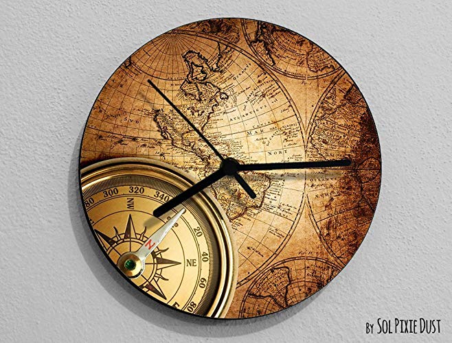 Vintage World Map Compass-Wall Clock