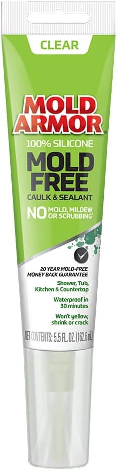 MOLD ARMOR 100% Silicone Mold Free Caulk & Sealant (Clear), 5.5 Oz.