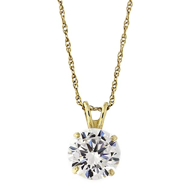 14k Solid Yellow Gold 7mm Simulated Birthstone Solitaire Pendant Necklace