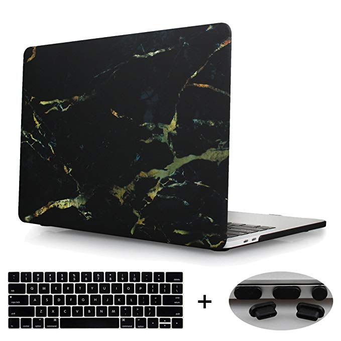 MacBook Pro 15 Case 2017 & 2016 Release A1707,Mektron Plastic Hard Case Shell Cover with Dust Plug with Keyboard Cover For Apple Macbook Pro 15 Inch with Touch Bar & Touch ID, Marble Black Gold
