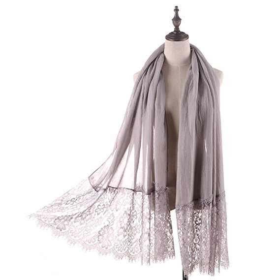 RiscaWin Lady New Spring Fashion Contracted Style Both Ends Floral Lace Soft Scarf Shawl
