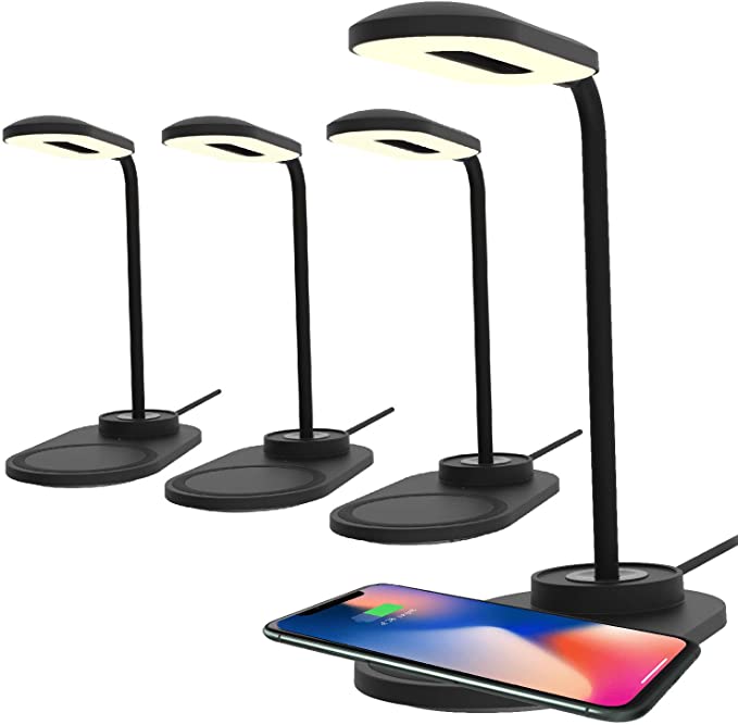 4 Pack - 3 Brightness Level Dimmable LED Desk Lamp w/Wireless Charger, Eye-Caring Table Lamps, Table Lights,3 Color Light, Wireless Charging. Light Flexible Rotation Touch Control Kids Night Light