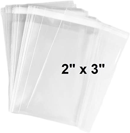 888 Display USA 100 2x3 Bags Crystal Clear Adhesive Tiny Cello Bags for Treat, Bakery, Candle, Soap, Cookie Plastic Packaging Bags